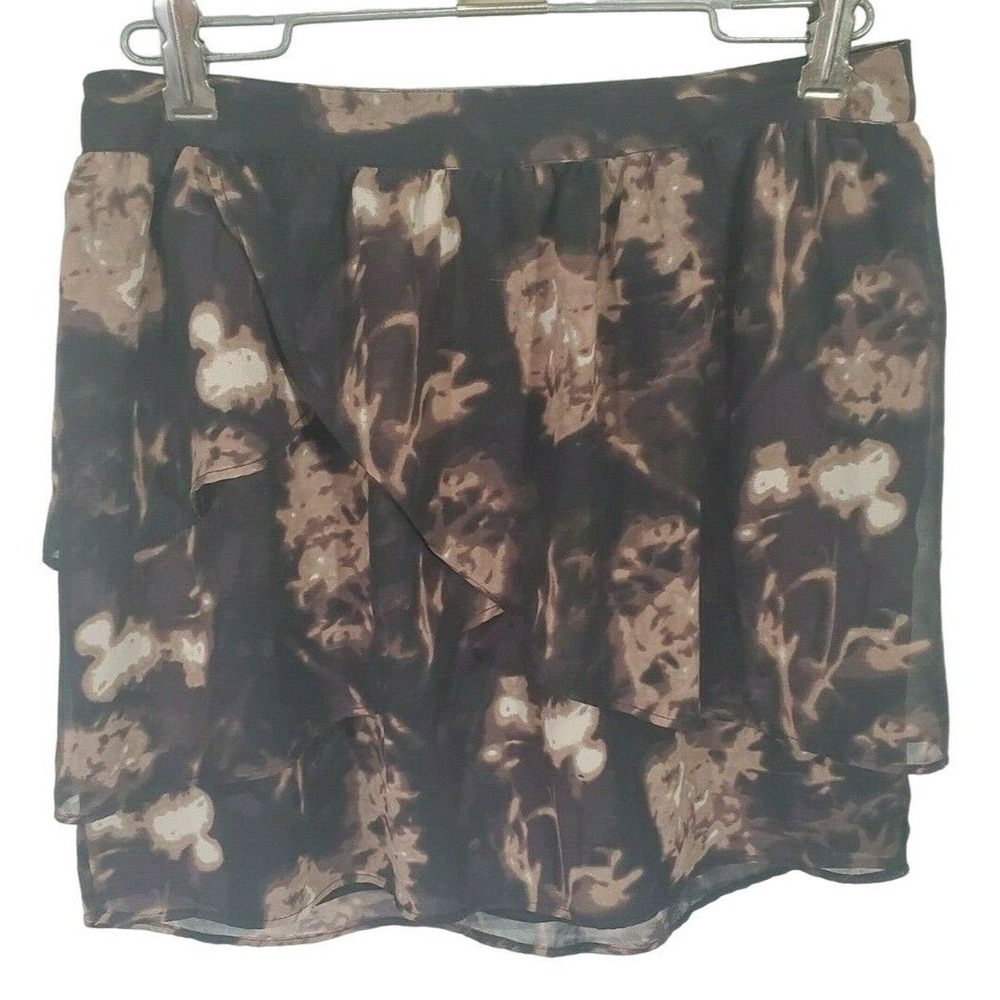 Silence & Noise Skirt 0 Womens Black Brown Floral Mini Length Lined Back Zipper‎